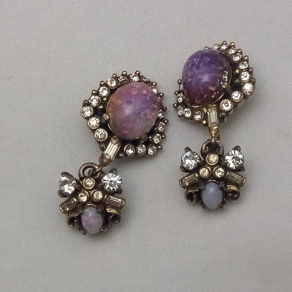 Vintage Hollycraft Foiled Opal Glass Earrings - Picture 6 of 8